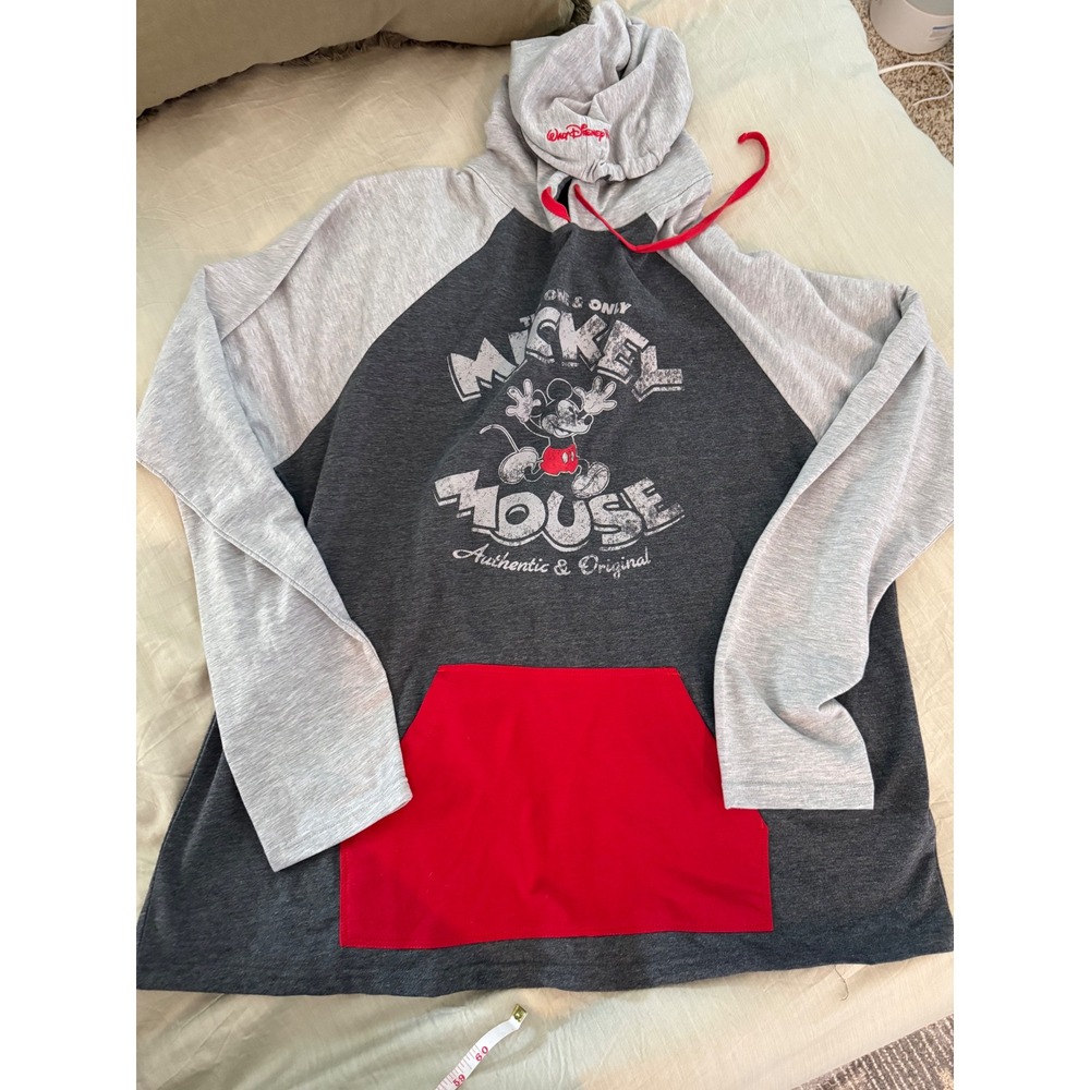 Disney Parks Mickey Mouse Authentic & Original Hoodie Gray Red White 3XL XXXL